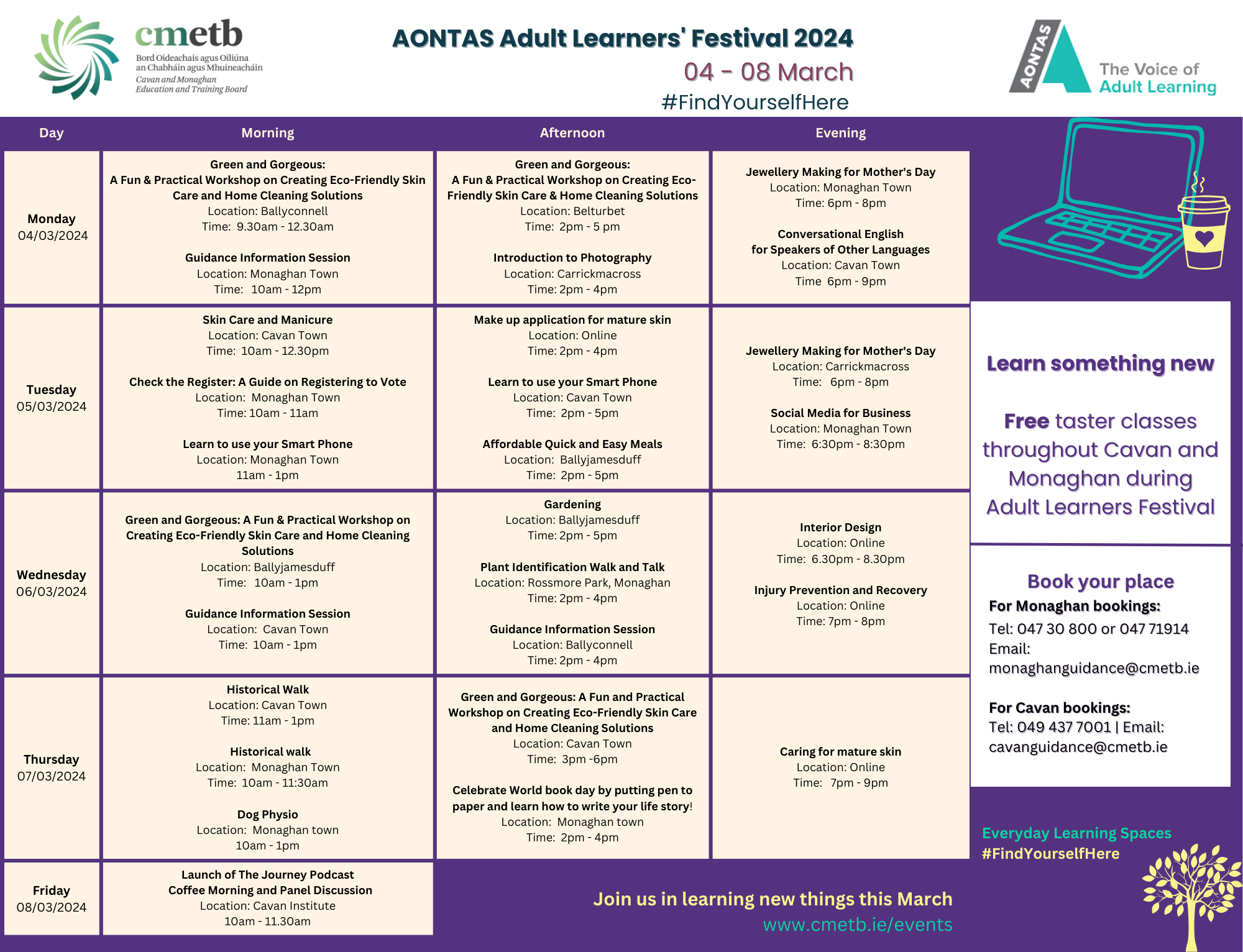 Adult learners festival timetable